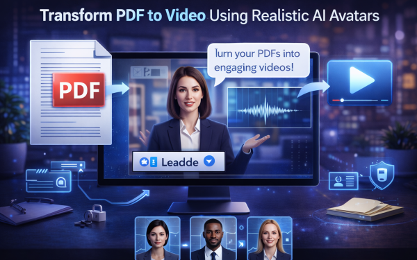 Ai Avatar Presenting A Video Created From A Pdf Document On A Computer Screen, Demonstrating Ai-Powered Video Generation And Digital Presenter Technology.