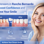 Smiling Woman Showing Bright White Teeth With Dental Veneers Before And After Comparison Illustrating Cosmetic Dentistry Smile Transformation.