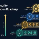 Cybersecurity Certification Roadmap Showing Four Progression Stages From Beginner With Comptia Security+ Through Intermediate With Ceh And Cyberops To Advanced With Cissp And Oscp And Expert Ciso Level, With A Salary Scale From $74K To $420K+