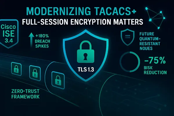 Illustration Of Tacacs+ Modernization With Full-Session Encryption Shielding Against Breaches.