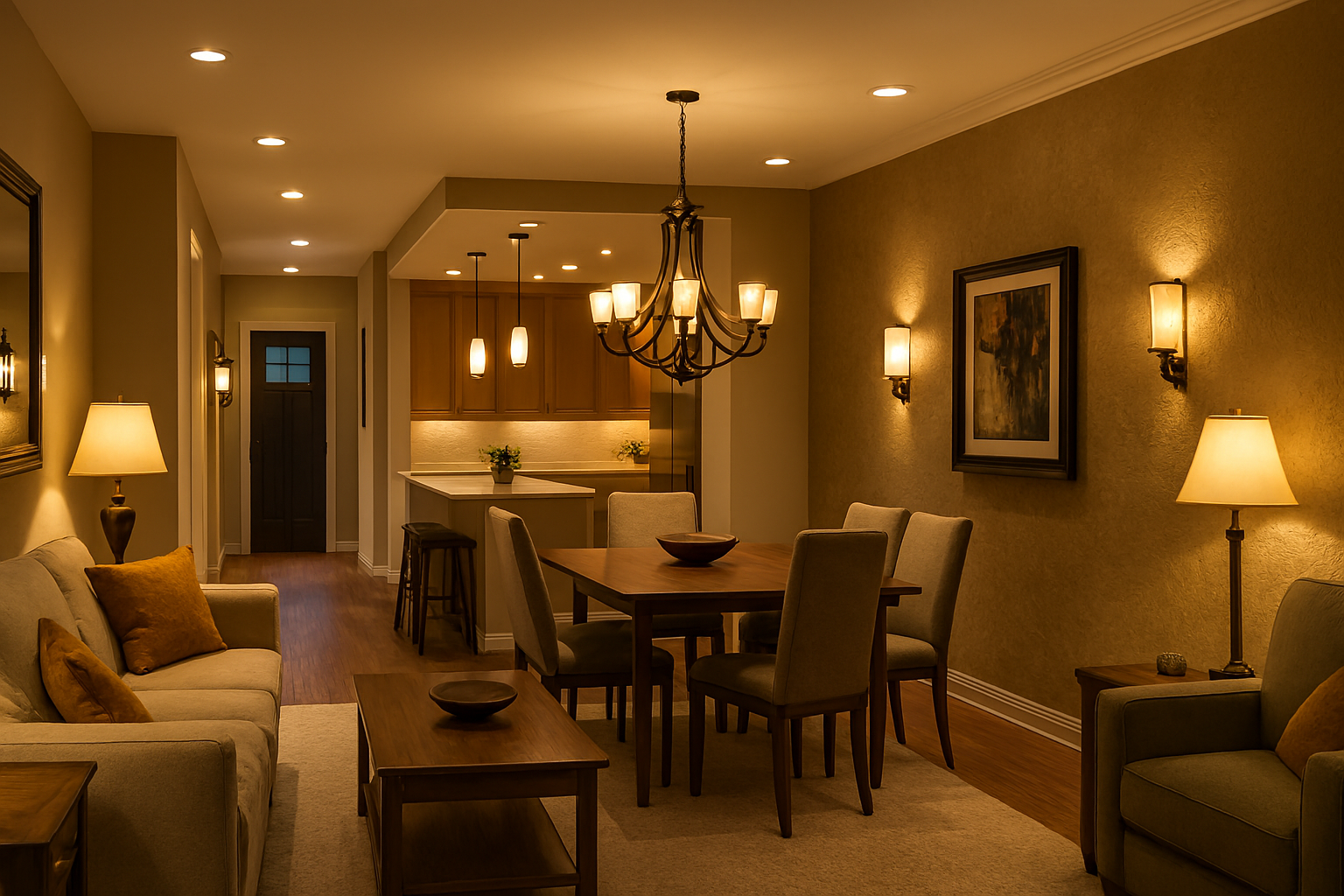 Modern living room showcasing simple lighting upgrades for a professional feel.