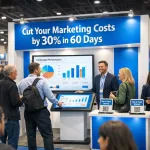 Modern Small 10X10 Trade Show Booth With Bold Headline, Open Layout And Engaged Visitors Demonstrating How Limited Spaces Drive Big Brand Attention