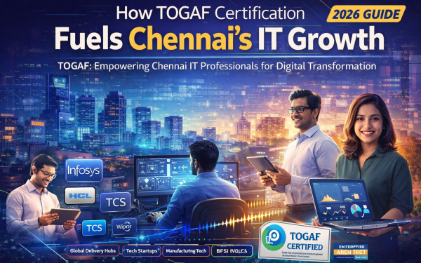 Togaf Certification Illustration Showing Chennai It Growth, Enterprise Architects, And Digital Transformation Professionals