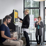 Futuristic Next-Generation Atm With Ai, Biometrics, And Cryptocurrency Features In An Urban Environment.