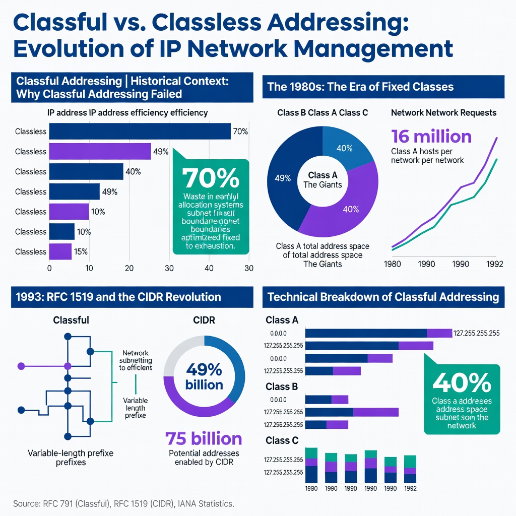 Classful Vs. Classless Ip Addressing: A Deep Dive Into Networking Evolution 2 Classful,Classless Infographic
