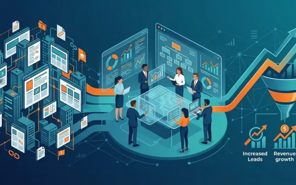 Diverse Enterprise Seo Team Analyzing Complex Website Architecture And Performance Dashboards, With Growth Arrows, Sales Funnel, And Icons For Increased Leads, Revenue Growth, And Strong Reputation Shield.