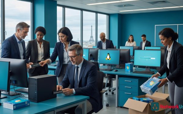 French Flag Overlay On Linux Penguin Mascot Representing Tech Shift