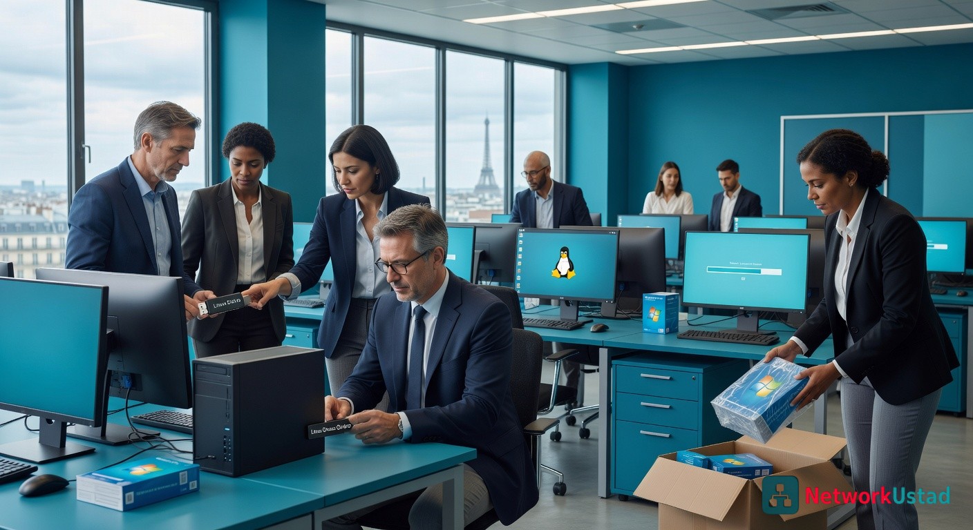French Flag Overlay On Linux Penguin Mascot Representing Tech Shift