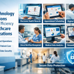 Infographic Showing How Technology Solutions Improve Efficiency In Healthcare Organizations Including Ehr, Telemedicine, Analytics, And Security