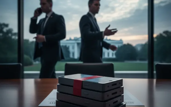 Secret Service Agents Examining A Smartphone