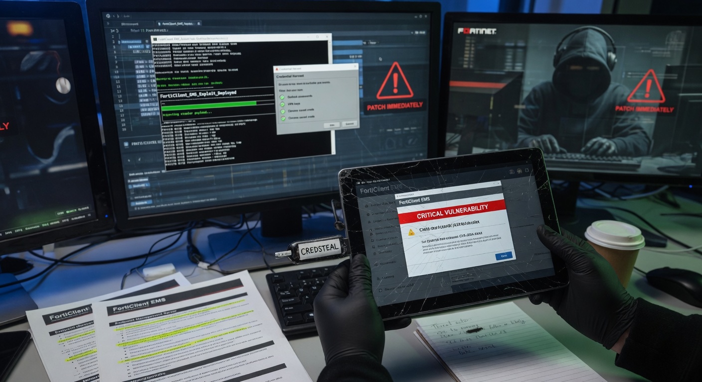 Threat Actors Exploit Forticlient Ems Flaw To Deploy Credential Stealer 1 Illustration Of A Hacker Exploiting A Forticlient Ems Vulnerability