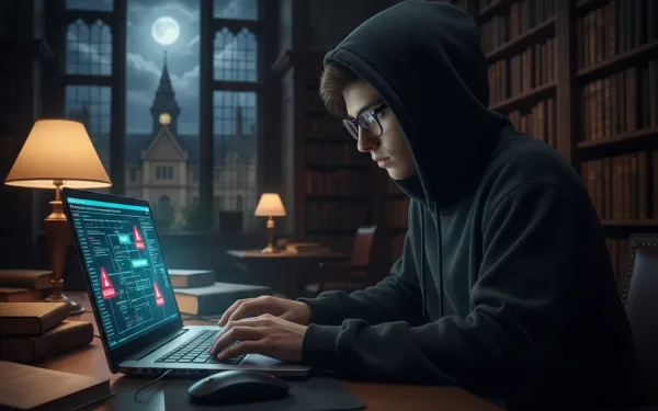 Laptop On School Desk Showing Network Security Vulnerabilities