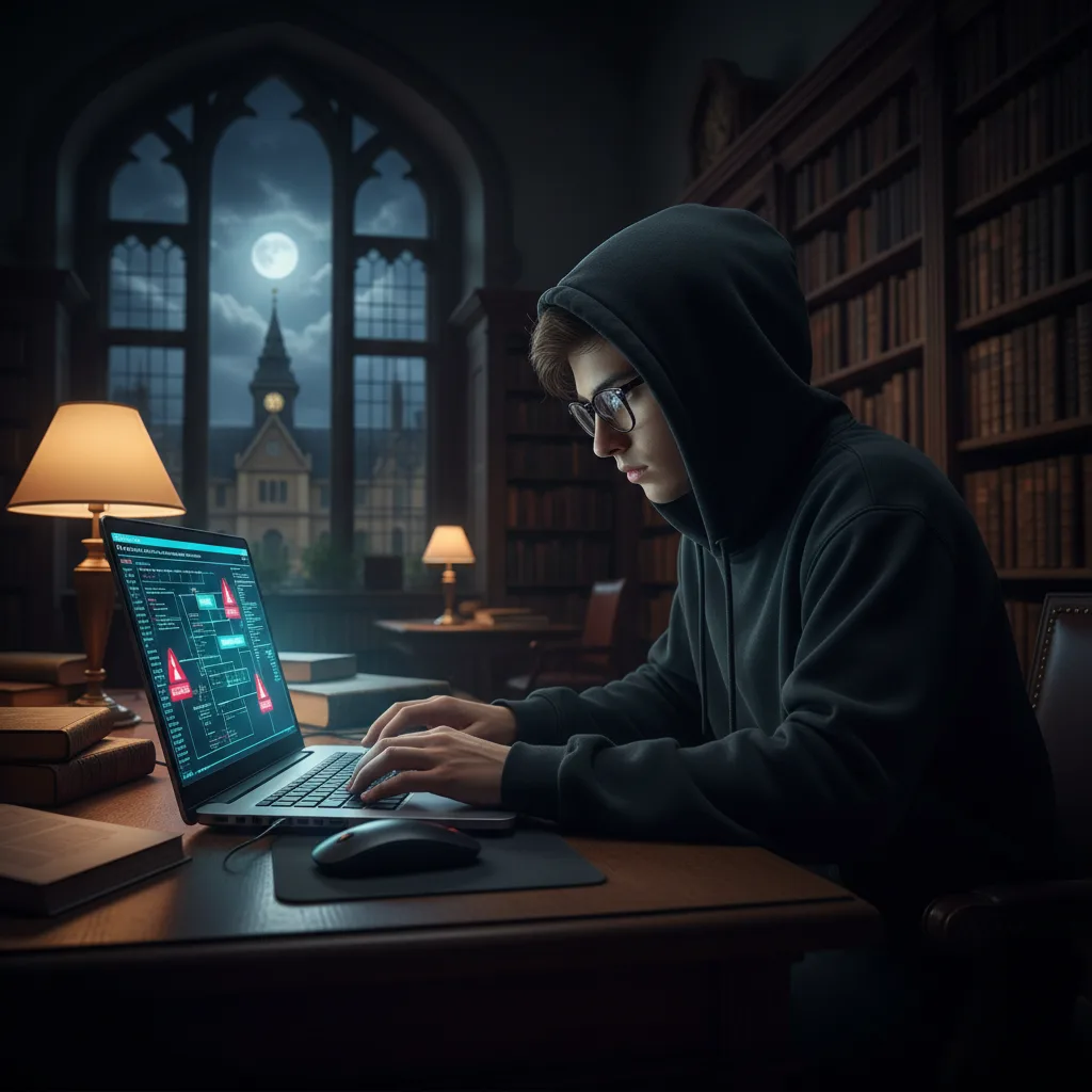 Laptop On School Desk Showing Network Security Vulnerabilities