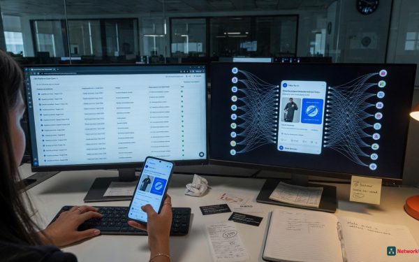 Meta Off-Site Business Data Feed Ai Personalization Concept Showing Data Streams From Stores To Social Media Icons