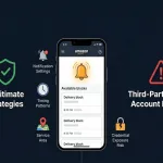 Smartphone Showing A Delivery App With A Glowing Notification Bell And Available Block Cards, Alongside A Green Checkmark Icon For Legitimate Strategies And A Red Warning Triangle For Third-Party Bot Account Ban And Credential Risk