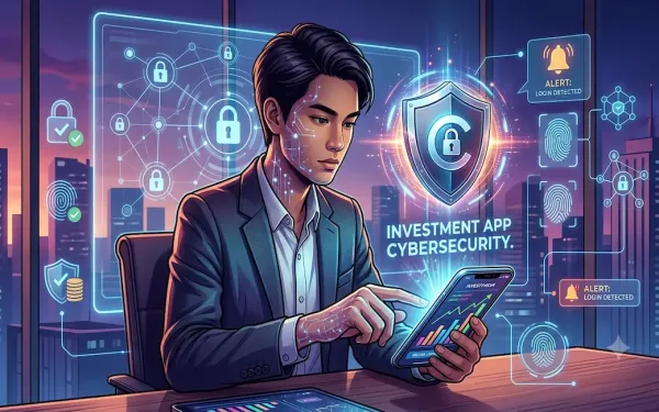 Investor Reviewing Cybersecurity Settings On A Fintech Investment App