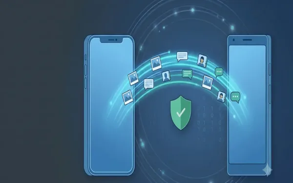 Illustration Of Data Transferring Securely Between Two Smartphones, Representing A Wondershare Mobiletrans Safety Review