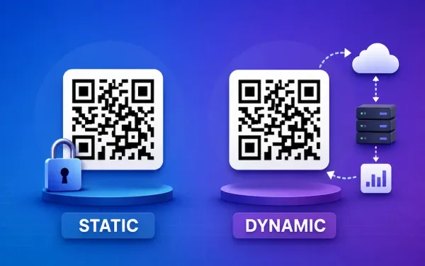 Illustration Comparing Static And Dynamic Qr Codes Side By Side, Showing A Padlock Icon For Fixed Static Codes And A Cloud-Sync Icon For Editable Dynamic Codes
