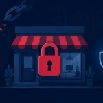 Illustration Of A Small Business Under Ransomware Attack, Showing A Locked Padlock Over A Network With A Shield Symbolizing Cybersecurity Protection