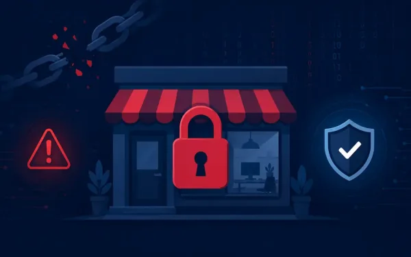 Illustration Of A Small Business Under Ransomware Attack, Showing A Locked Padlock Over A Network With A Shield Symbolizing Cybersecurity Protection