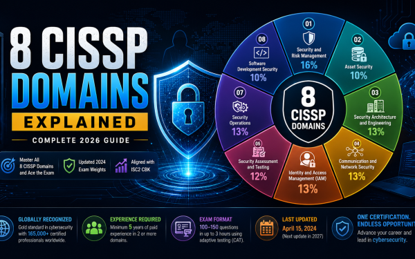 8 Cissp Domains Explained With Cybersecurity Wheel Showing Official Isc2 Common Body Of Knowledge Exam Domains And 2026 Certification Guide
