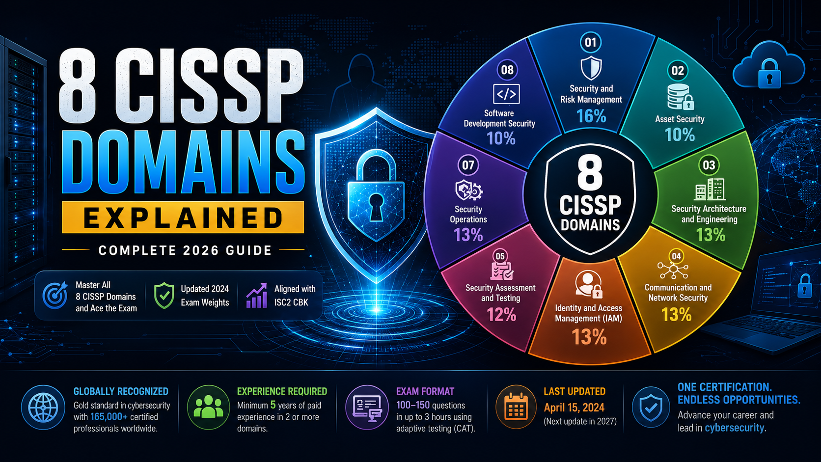 Understanding Security Domains: A Complete Guide To The 8 Cissp Domains 1 8 Cissp Domains Explained With Cybersecurity Wheel Showing Official Isc2 Common Body Of Knowledge Exam Domains And 2026 Certification Guide