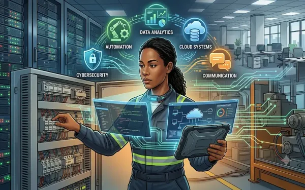 Technical Professional Using Hybrid Digital Skills Across Field And Software Systems