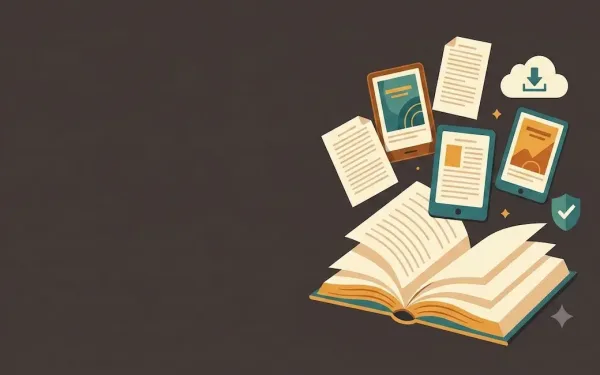 Illustration Of An Open Book Turning Into Digital Pages And An E-Reader, Representing Free And Legal Ebook Download Sites
