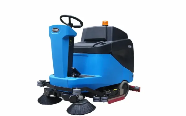 Modern Autonomous Automated Floor Scrubber Cleaning Large Institutional Hallway In Commercial Facility