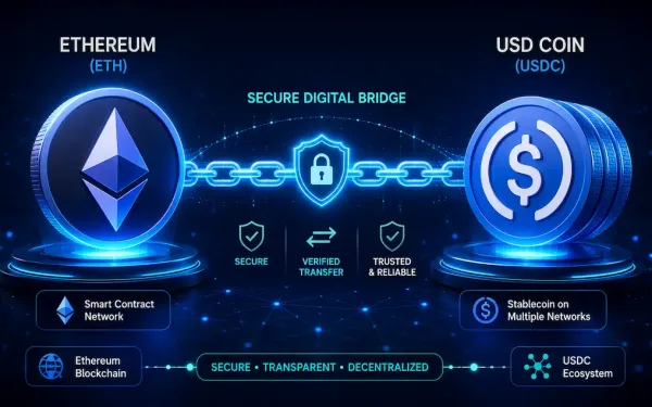 Eth-Backed Crypto Loan Concept Showing Ethereum Collateral Linked To Usdc Stablecoin Lending