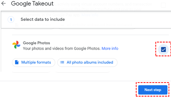 How To Transfer Google Photos To Icloud Without Losing Your Pictures 2 Google Takeout Screen With The Google Photos Checkbox Selected And The Next Step Button Highlighted