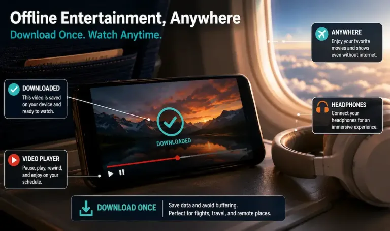 Smartphone Showing A Downloaded Video Ready For Offline Viewing During Travel