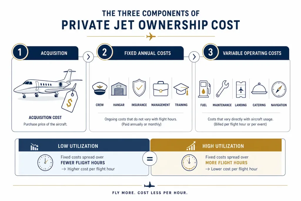 Private Aircraft Ownership Costs Explained 2 Infographic Breaking Down Private Aircraft Ownership Costs Into Acquisition, Fixed, And Variable Categories