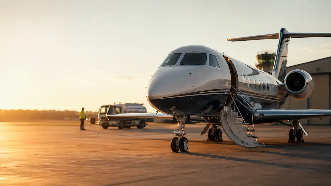 Private Aircraft Ownership Costs Explained: What It Really Costs To Own A Jet 1 Private Jet Parked On Tarmac At Golden Hour, Representing The True Cost Of Private Aircraft Ownership