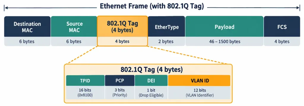 Lesson 2.2.2 — Trunking: Native Vlan, Voice Vlan &Amp; 802.1Q Tagging 2 Diagram Showing The 802.1Q Tag Fields Inserted Into An Ethernet Frame, Including Tpid And Vlan Id