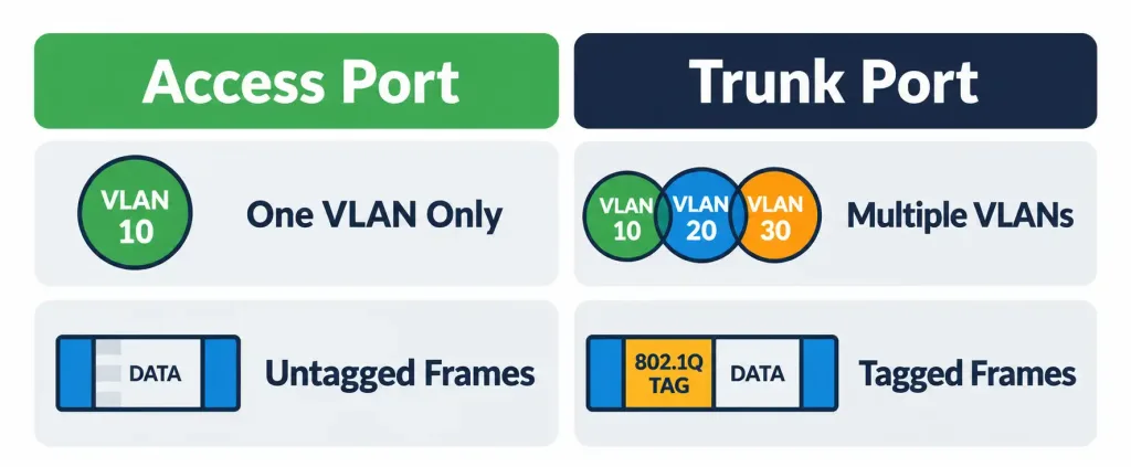 Configuring And Verifying Vlans Spanning Multiple Switches 6 Preview Comparison Of Access Ports Carrying One Vlan Untagged Versus Trunk Ports Carrying Multiple Vlans Tagged