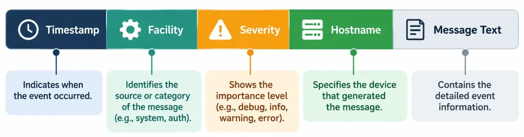 Describe The Use Of Syslog Features 3 Diagram Breaking Down The Five Components Of A Structured Syslog Message