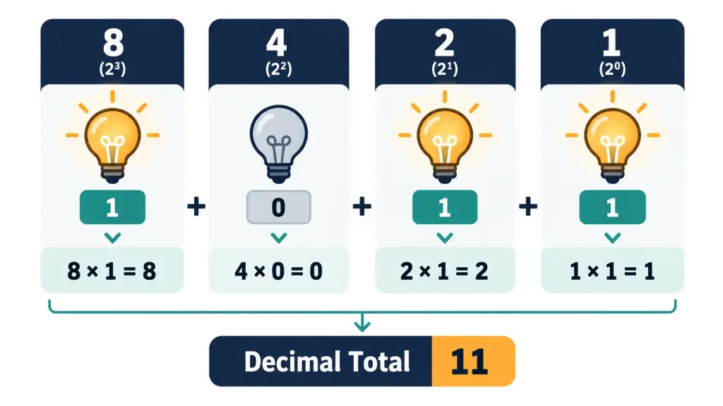 Lesson 1.1 — Notational Systems 2 Diagram Showing How Each Position In A Binary Number Represents A Power Of Two, From 1 Up To 8