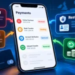 Smartphone Displaying Four Payment Statuses—Declined, Pending, Restricted And Reversed—On An Eu Fintech Banking Interface