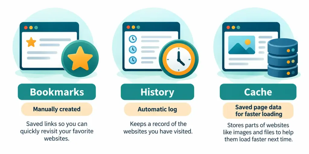 Lesson 3.4: Configuring And Using Web Browser Features 3 Comparison Of Browser Bookmarks, History, And Cache And What Each One Does