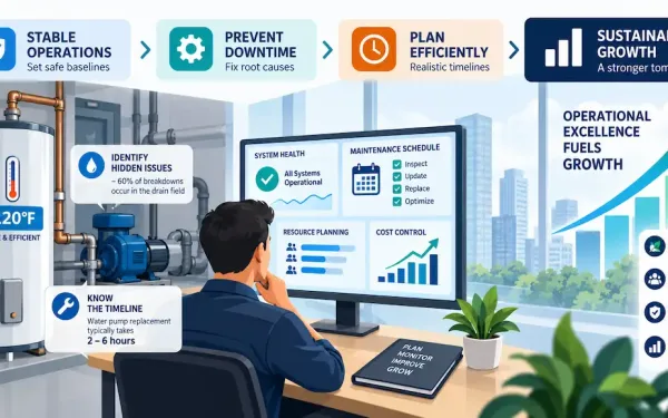 Illustration Showing Stable Operations, Preventive Maintenance, Efficient Planning, And Sustainable Business Growth.
