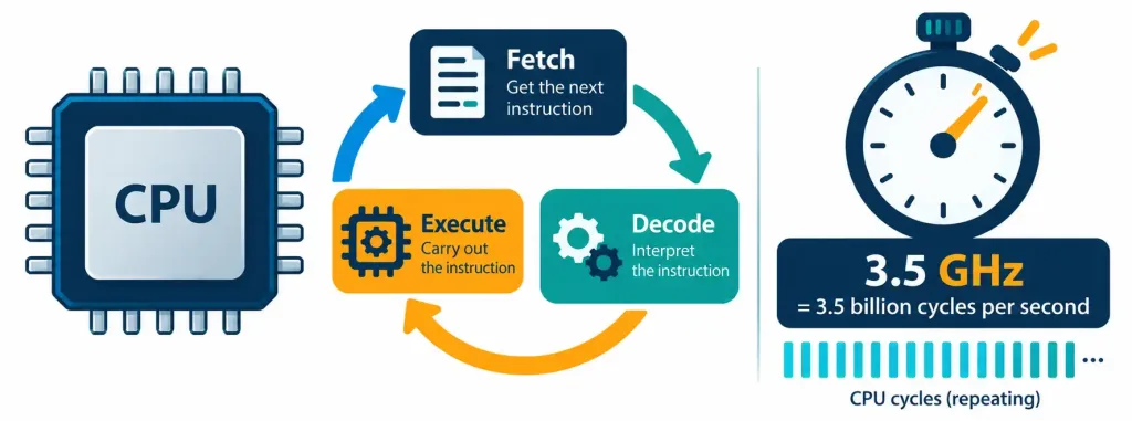 Lesson 1.3 — Units Of Measure 6 Diagram Showing A Cpu Repeating Its Fetch-Decode-Execute Cycle Billions Of Times Per Second At 3.5 Ghz