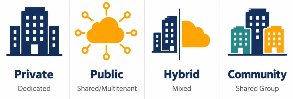 Lesson 1.3.1 — Cloud Deployment Models &Amp; Virtual Networking 2 Diagram Comparing Public, Private, Hybrid, And Community Cloud Deployment Models