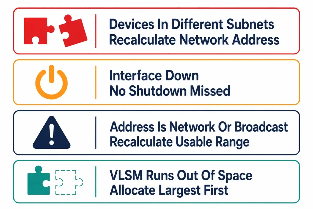 Configuring And Verifying Ipv4 Addressing And Subnetting 9 Infographic Listing Four Common Ipv4 Addressing Mistakes And Their Fixes