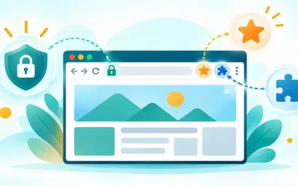 Illustration Of A Browser Window With A Padlock Icon And Bookmark And Extension Icons Nearby
