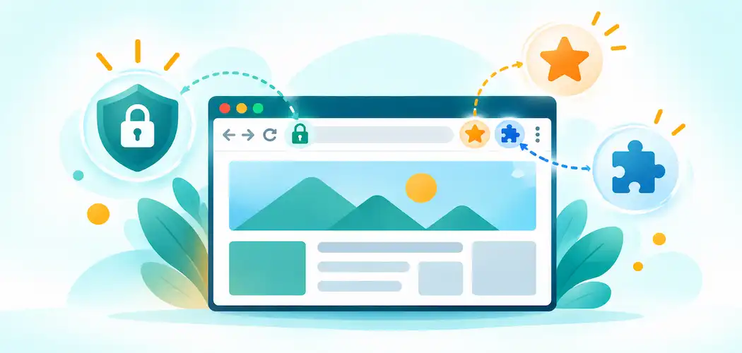 Lesson 3.4: Configuring And Using Web Browser Features 1 Illustration Of A Browser Window With A Padlock Icon And Bookmark And Extension Icons Nearby