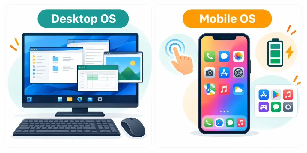Lesson 3.2: The Purpose Of Operating Systems 3 Comparison Of Desktop Os Priorities Like Multitasking Versus Mobile Os Priorities Like Touch Input And Battery Efficiency
