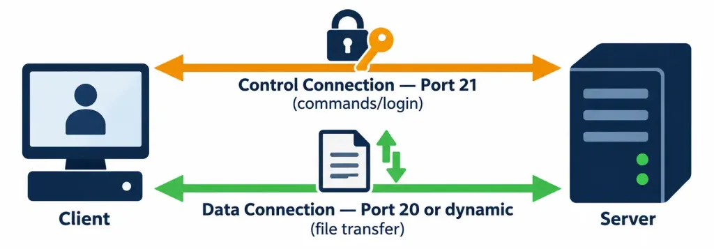 Describe The Capabilities And Function Of Tftp And Ftp In The Network 3 Diagram Showing Ftp'S Separate Control And Data Connections Between A Client And Server