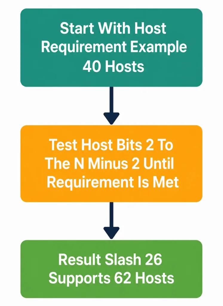 Configuring And Verifying Ipv4 Addressing And Subnetting 4 Flowchart Showing How To Work Backward From A Stated Host Requirement To The Correct Subnet Prefix
