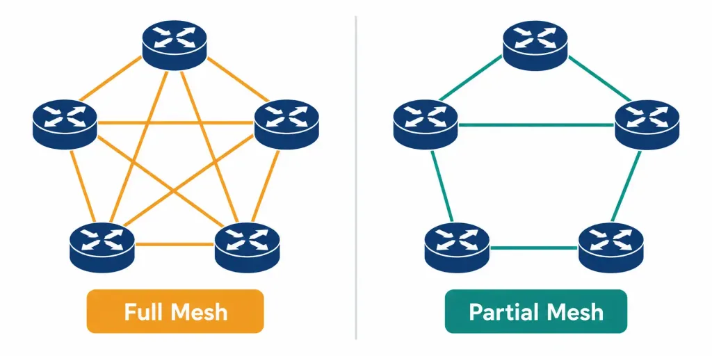 Lesson 1.6.1 — Traditional Network Topologies 3 Diagram Comparing Full Mesh And Partial Mesh Network Topologies